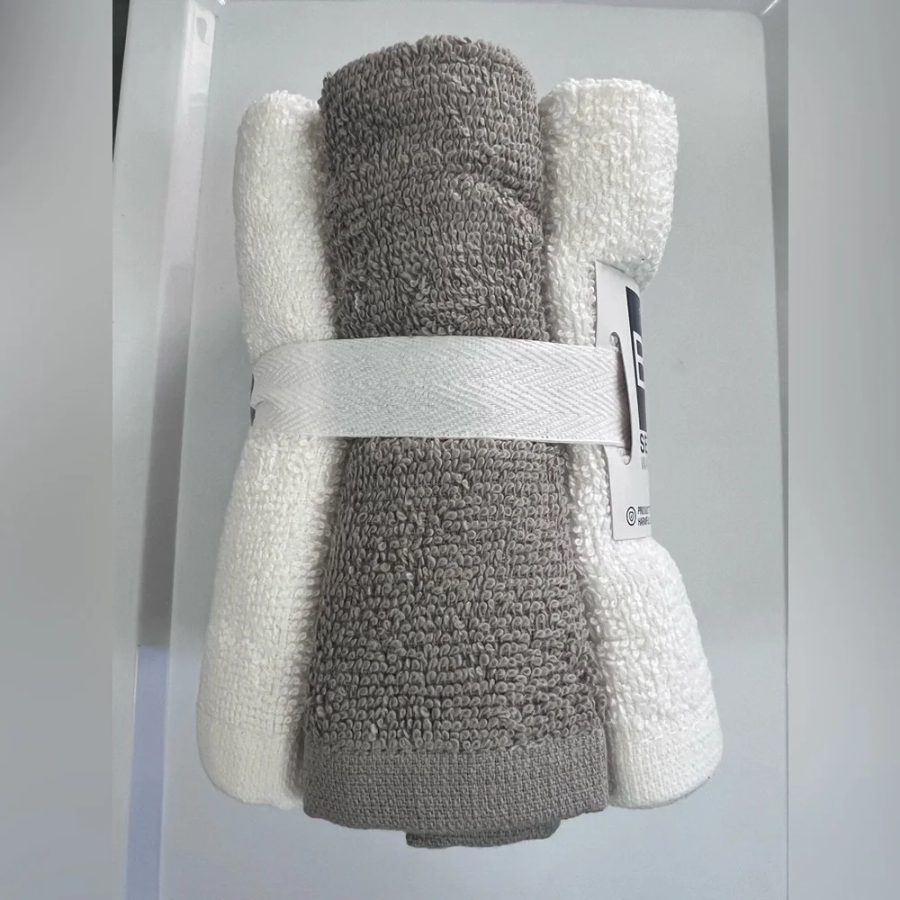 The Big One Washcloths Face Cloths 6 Pack 100% Cotton Gray & White 13” x 13”
